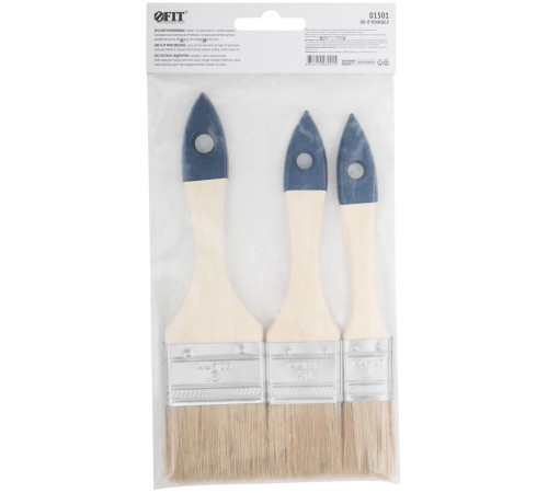 Кисти флейцевые, синяя ручка, набор 3 шт.( 1", 1,5", 2" ) FIT DIY