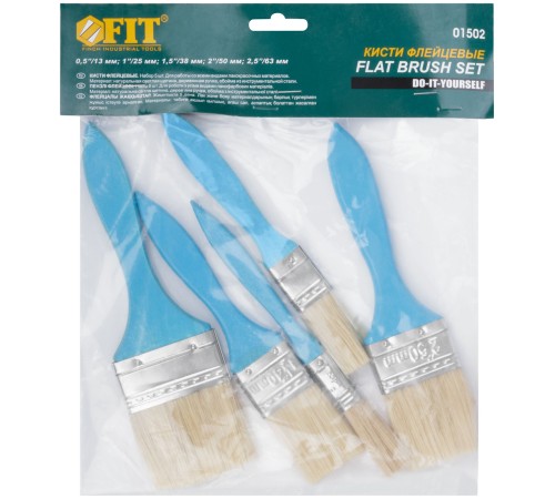 Кисти флейцевые, синяя ручка, набор 5 шт. (1/2", 1", 1,5", 2",2,5") FIT DIY Кисти флейцевые, синяя ручка, набор 5 шт. (1/2", 1", 1,5", 2",2,5") FIT DIY