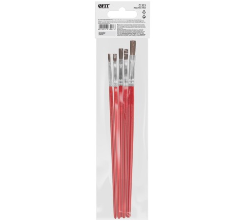 Кисти художественные, натуральная щетина, деревянная ручка, плоские, набор 5 шт. FIT IT Кисти художественные, натуральная щетина, деревянная ручка, плоские, набор 5 шт. FIT IT