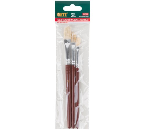 Кисти художественные, натуральная щетина, деревянная ручка, плоские, набор 3 шт. FIT IT Кисти художественные, натуральная щетина, деревянная ручка, плоские, набор 3 шт. FIT IT