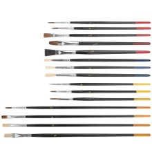 Кисти художественные, натуральная щетина, деревянная ручка, плоские и круглые, набор 15 шт. FIT IT Кисти художественные, натуральная щетина, деревянная ручка, плоские и круглые, набор 15 шт. FIT IT