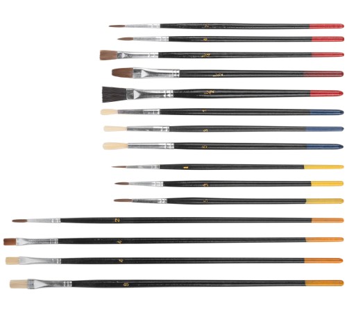 Кисти художественные, натуральная щетина, деревянная ручка, плоские и круглые, набор 15 шт. FIT IT Кисти художественные, натуральная щетина, деревянная ручка, плоские и круглые, набор 15 шт. FIT IT