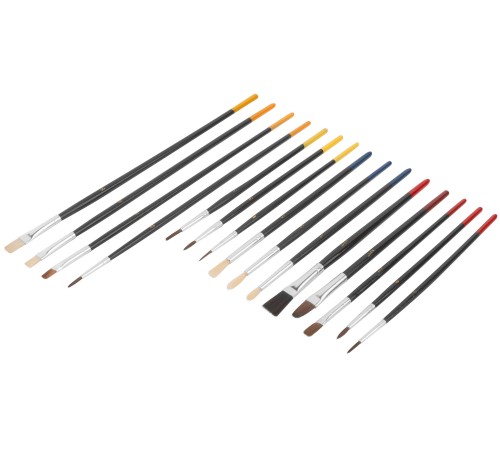 Кисти художественные, натуральная щетина, деревянная ручка, плоские и круглые, набор 15 шт. FIT IT Кисти художественные, натуральная щетина, деревянная ручка, плоские и круглые, набор 15 шт. FIT IT