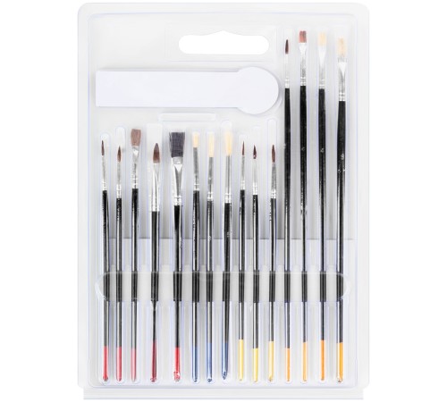 Кисти художественные, натуральная щетина, деревянная ручка, плоские и круглые, набор 15 шт. FIT IT Кисти художественные, натуральная щетина, деревянная ручка, плоские и круглые, набор 15 шт. FIT IT