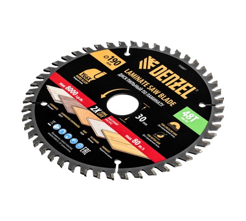 Пильный диск по ламинату ф190 х 30 мм, 48 зубьев Denzel