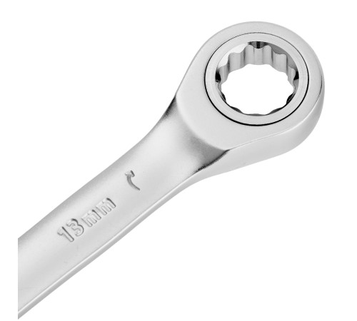 Ключ комбинированный трещоточный, 13 мм, CrV, матовый хром Denzel