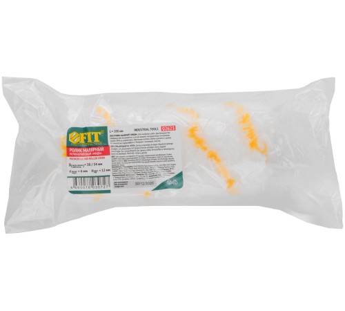 Ролик сменный полиакриловый белый с желтой полосой "миди", диам. 30/54 мм; ворс 12 мм, 100 мм FIT IT Ролик сменный полиакриловый белый с желтой полосой "миди", диам. 30/54 мм; ворс 12 мм, 100 мм FIT IT