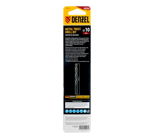 Сверло спиральное по металлу 10 x 133 мм, Р6М5, Golden Tip  Denzel