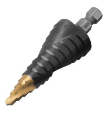 Сверло ступенчатое, 6-8-10-12-14-16-18-20-22-24-26-28-30мм, Р6М5, 6-гр. хвостовик Denzel