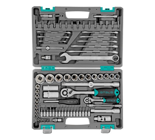 Набор инструментов, 1/2, 1/4, CrV, пластиковый кейс, 82 предмета Stels