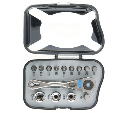 Реверсивная трещотка с набором бит и торцевыми головками, 14 шт Барс