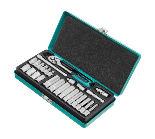 Набор торцевых головок с трещоткой, 1/4, 26 предметов Stels