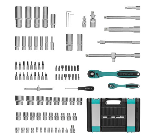 Набор инструментов, 1/2, 1/4, CrV, пластиковый кейс, 94 предмета, двенадцатигранные головки Stels Набор инструментов, 1/2, 1/4, CrV, пластиковый кейс, 94 предмета, двенадцатигранные головки Stels