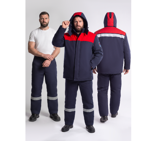 Костюм сварщика зимний 2кл.защиты (тк.Хлопок, 350), синий/красный (Кос053/14МСП)
