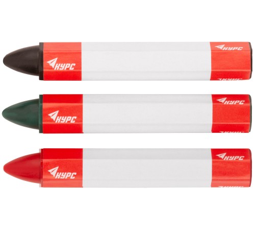 Карандаши разметочные восковые, набор 3 шт.( черный / зеленый / красный ), 95 мм КУРС