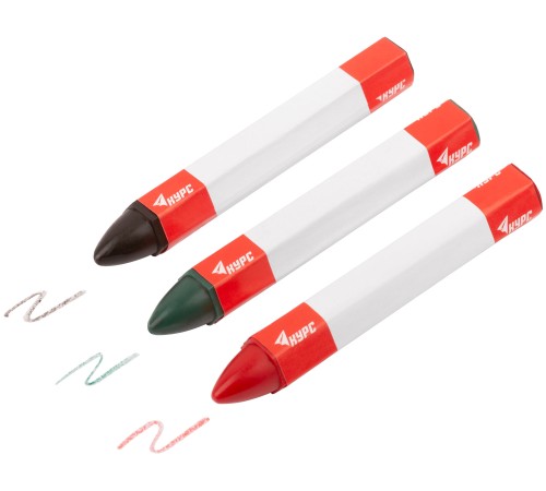 Карандаши разметочные восковые, набор 3 шт.( черный / зеленый / красный ), 95 мм КУРС