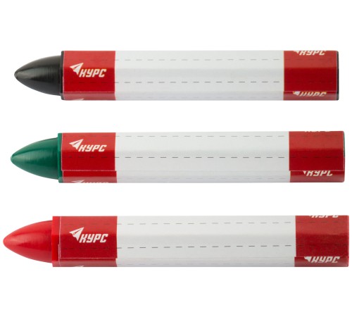 Карандаши разметочные восковые, набор 3 шт.( черный / зеленый / красный ), 95 мм КУРС