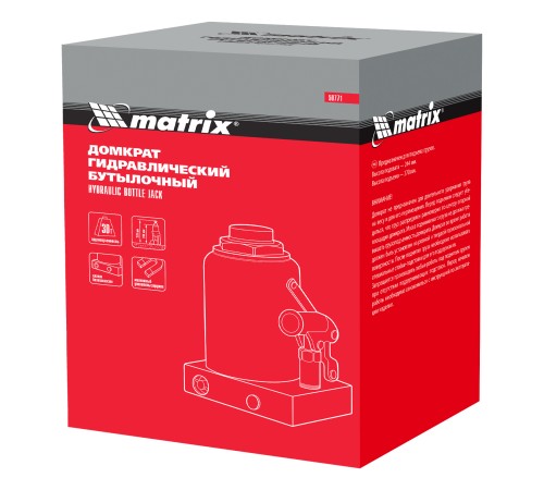 Домкрат гидравлический бутылочный, 30 т, h подъема 244-370 мм Matrix Домкрат гидравлический бутылочный, 30 т, h подъема 244-370 мм Matrix