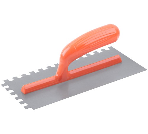 Гладилка стальная с пластиковой ручкой, 280х130 мм зубчатая, зуб 10х10 мм КУРС
