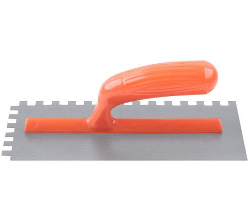 Гладилка стальная с пластиковой ручкой, 280х130 мм зубчатая, зуб 10х10 мм КУРС