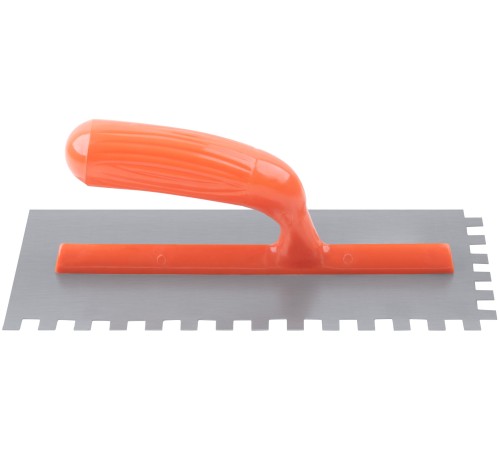 Гладилка стальная с пластиковой ручкой, 280х130 мм зубчатая, зуб 10х10 мм КУРС