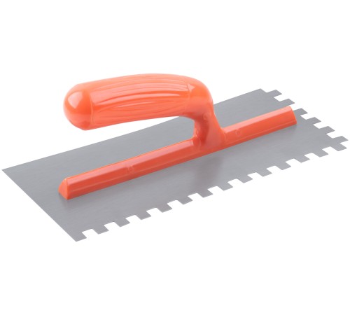 Гладилка стальная с пластиковой ручкой, 280х130 мм зубчатая, зуб 10х10 мм КУРС
