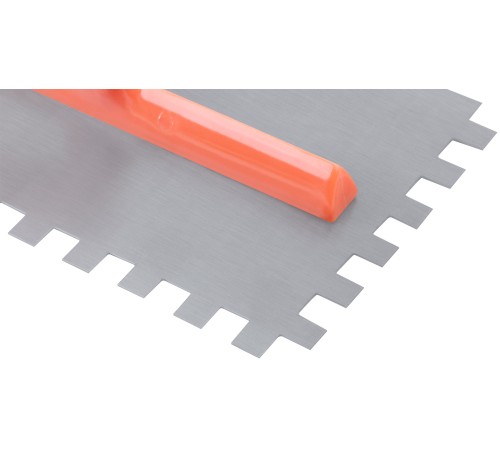 Гладилка стальная с пластиковой ручкой, 280х130 мм зубчатая, зуб 10х10 мм КУРС