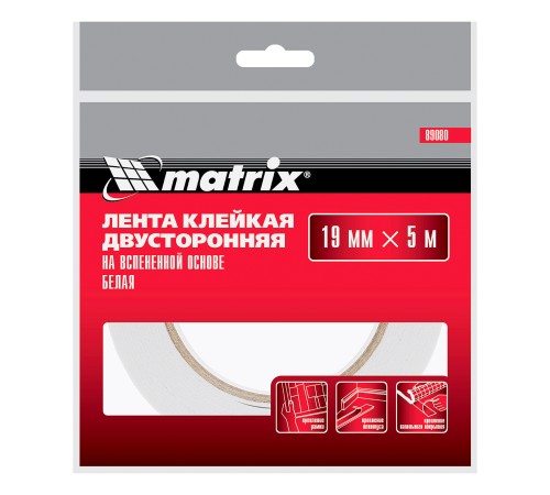 Лента клейкая на вспененной основе, двусторонняя белая 19 мм х 5 м Matrix Лента клейкая на вспененной основе, двусторонняя белая 19 мм х 5 м Matrix