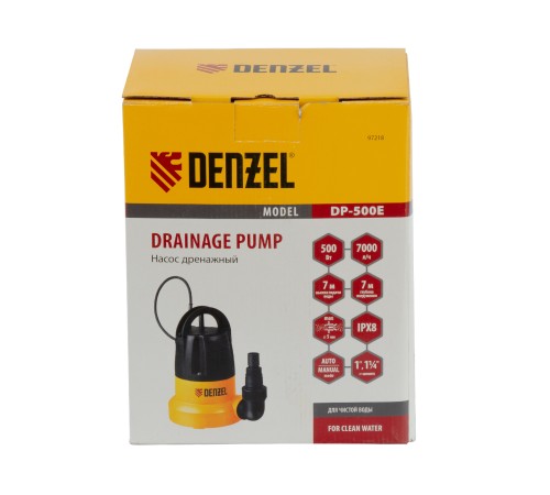 Дренажный насос DP500E, 500 Вт, подъем 7 м, 7000 л/ч Denzel
