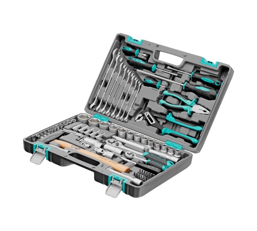 Набор инструментов, 1/2, 1/4, CrV, пластиковый кейс, 76 предметов Stels