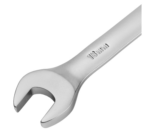 Ключ комбинированный трещоточный, 18 мм, CrV, матовый хром Denzel