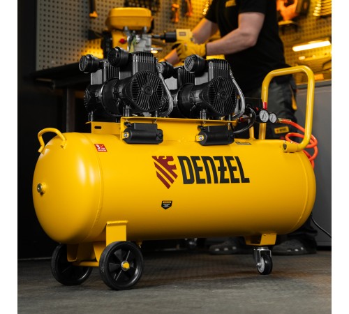 Компрессор безмасл. малошумный DLP-3000/100, 3 кВт, 2х1,5 кВт,100 л, 2850 об/мин,500 л/мин Denzel