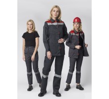 Костюм женский Весна-1 СОП CH (тк.Смесовая,210) брюки, т.серый/красный