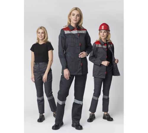 Костюм женский Весна-1 СОП CH (тк.Смесовая,210) брюки, т.серый/красный