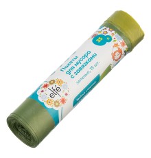 Пакеты для мусора с завязками 35 л х 15 шт, зеленые, Elfe