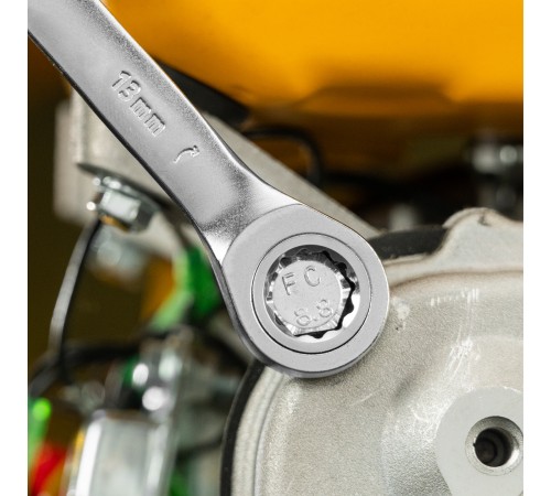 Ключ комбинированный трещоточный, 13 мм, CrV, матовый хром Denzel