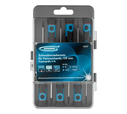 Набор отверток для точной механики, CrMo, двухкомпонентные рукоятки, 6 шт, пластиковый бокс Gross