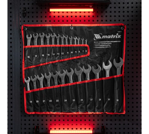 Набор ключей комбинированных, 6-32 мм, 25 шт, CrV, матовый хром Matrix