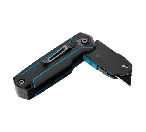 Нож-скребок складной, 19мм, сменное лезвие, SK2, 5 запас. лезвий, алюмин. корпус, клипса GROSS