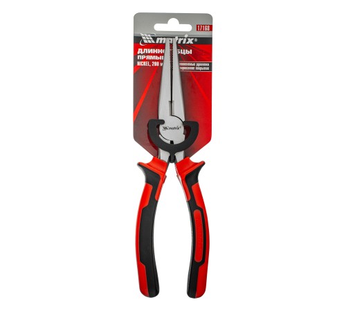 Длинногубцы прямые Nickel, 200 мм, никелированные, двухкомпонентные рукоятки Matrix