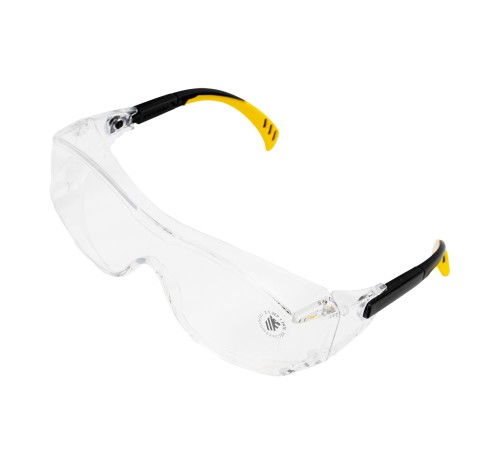 Очки защитные открытые, поликарбонатные, увеличенная прозрачная линза,  регулируемые дужки Denzel