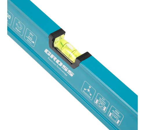 Уровень алюминиевый, магнит., фрезерованный, 3 глазка, 0,5 мм/м, 800 мм Gross