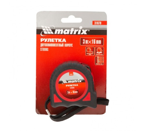 Рулетка Strong,3 м х 16 мм,обрезиненный корпус Matrix Рулетка Strong,3 м х 16 мм,обрезиненный корпус Matrix