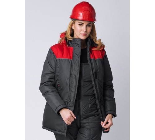 Куртка зимняя женская Снежана (Дюспо), темно-серый/красный
