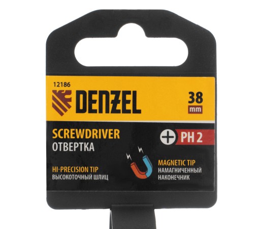 Отвертка PH2х38 мм, CrV, трехкомпонентная рукоятка Denzel Отвертка PH2х38 мм, CrV, трехкомпонентная рукоятка Denzel