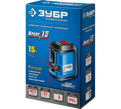 ЗУБР 15 м, линейный лазерный нивелир КРЕСТ-15 34902_z01 Профессионал