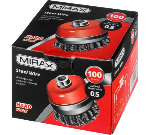 MIRAX Ø 100 мм, проволока 0.5 мм, усиленная щетка чашечная для УШМ 35144-100 MIRAX Ø 100 мм, проволока 0.5 мм, усиленная щетка чашечная для УШМ 35144-100