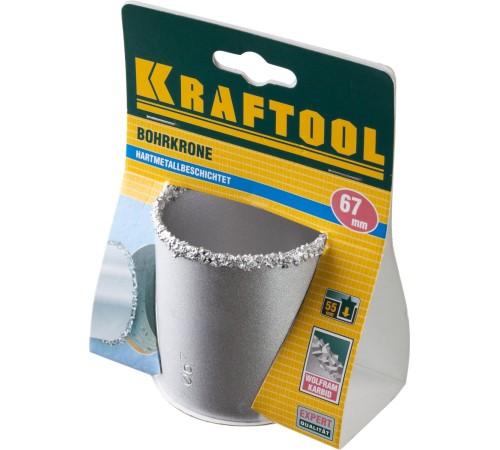KRAFTOOL d 67 мм, L - 55 мм, карбид-вольфрамовая крошка, кольцевая коронка 33401-67_z01