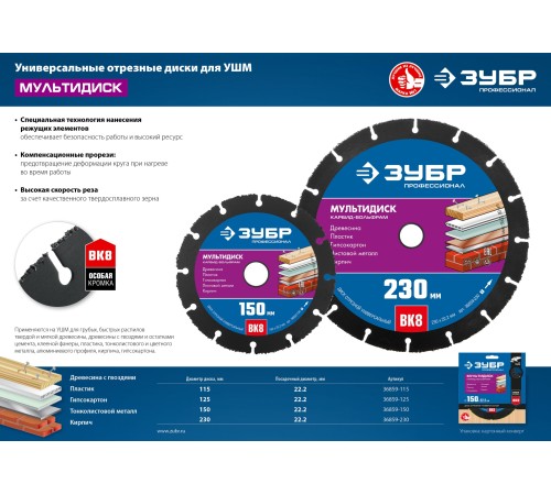 ЗУБР Ø 150 мм, диск для УШМ по древесине 36859-150_z01 Профессионал ЗУБР Ø 150 мм, диск для УШМ по древесине 36859-150_z01 Профессионал