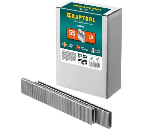 KRAFTOOL скобы тип 55, 20 мм, скобы для степлера узкие 31789-20 KRAFTOOL скобы тип 55, 20 мм, скобы для степлера узкие 31789-20
